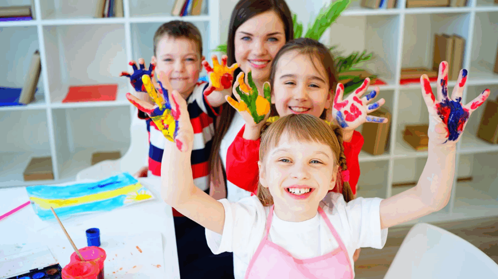 kindergartners enjoying their time on their art lesson