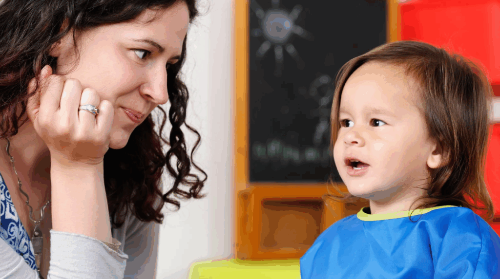 mom talking to her child about school