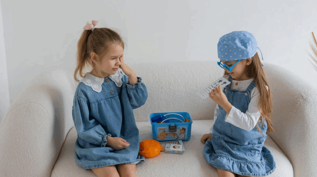 two preschool age girls enjoying pretend play