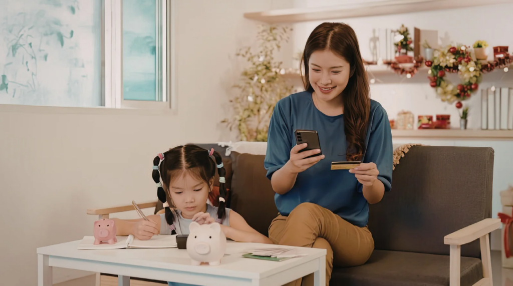 mom enjoys her free time while daughter doing quiet time activities